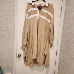 Blakeley Designs Beige and White Long Sleeve Shirt Dress Size 1XL BNWT